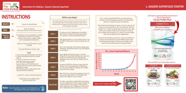 Instructions pour préparer L. Gasseri Superfood Starter avec schéma de fermentation