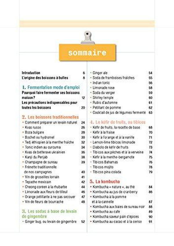 Table des matières du livre Boissons fermentées naturelles, par Marie-Claire Frédéric