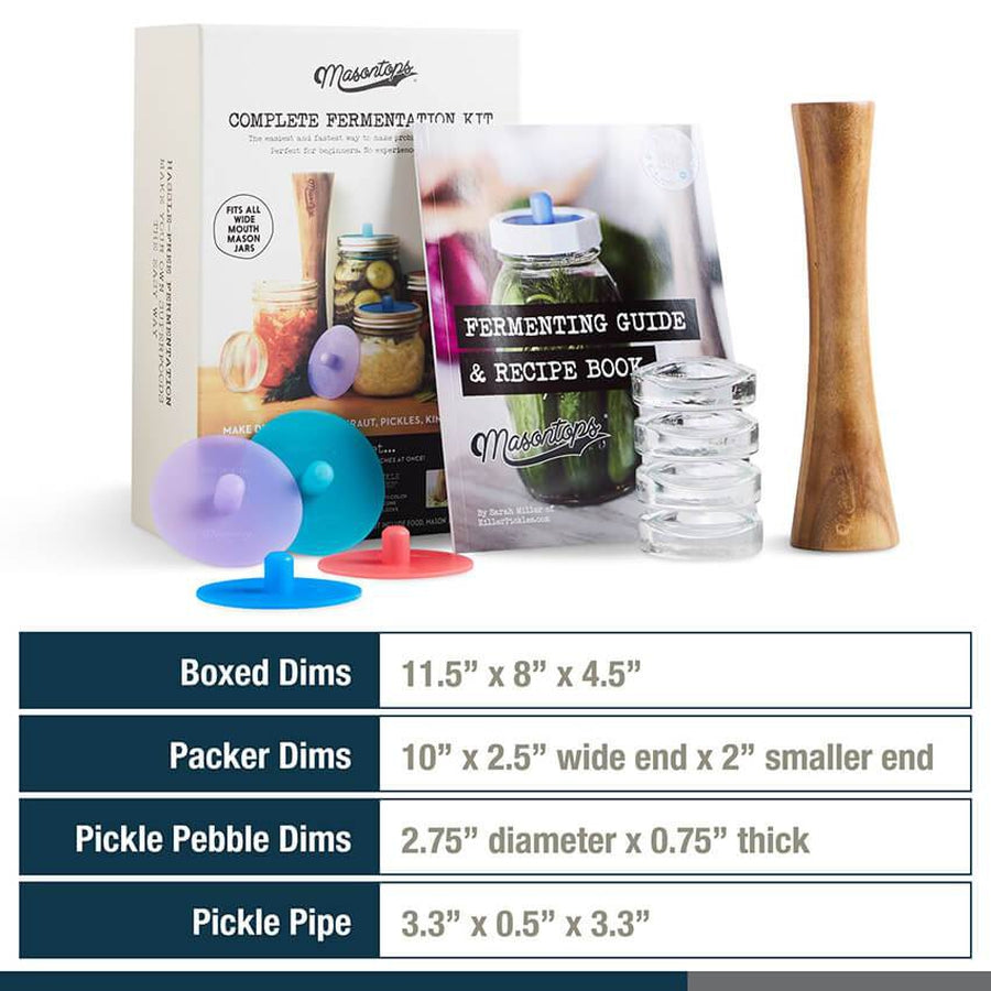 Kit Fermentation 4 Pièces - 2 Poids En Verre 7 Cm, Pilon Et Pince En Bois - Pour Choucroute, Kimchi, Légumes
