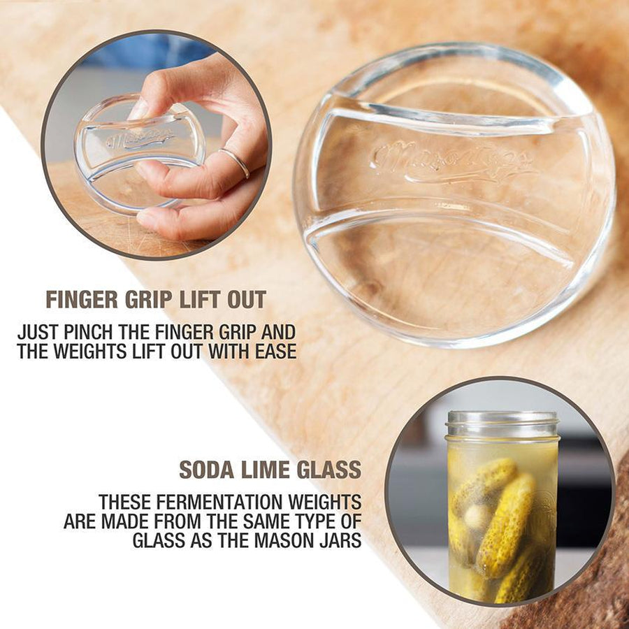 Lot De 4 Poids De Fermentation En Verre Avec Poignées - Pour Bocaux Mason Et Légumes Immergés Parfaitement